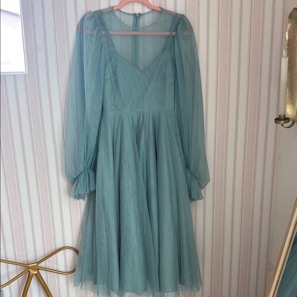 ASOS Green Long Sleeve V-Neck Sundress